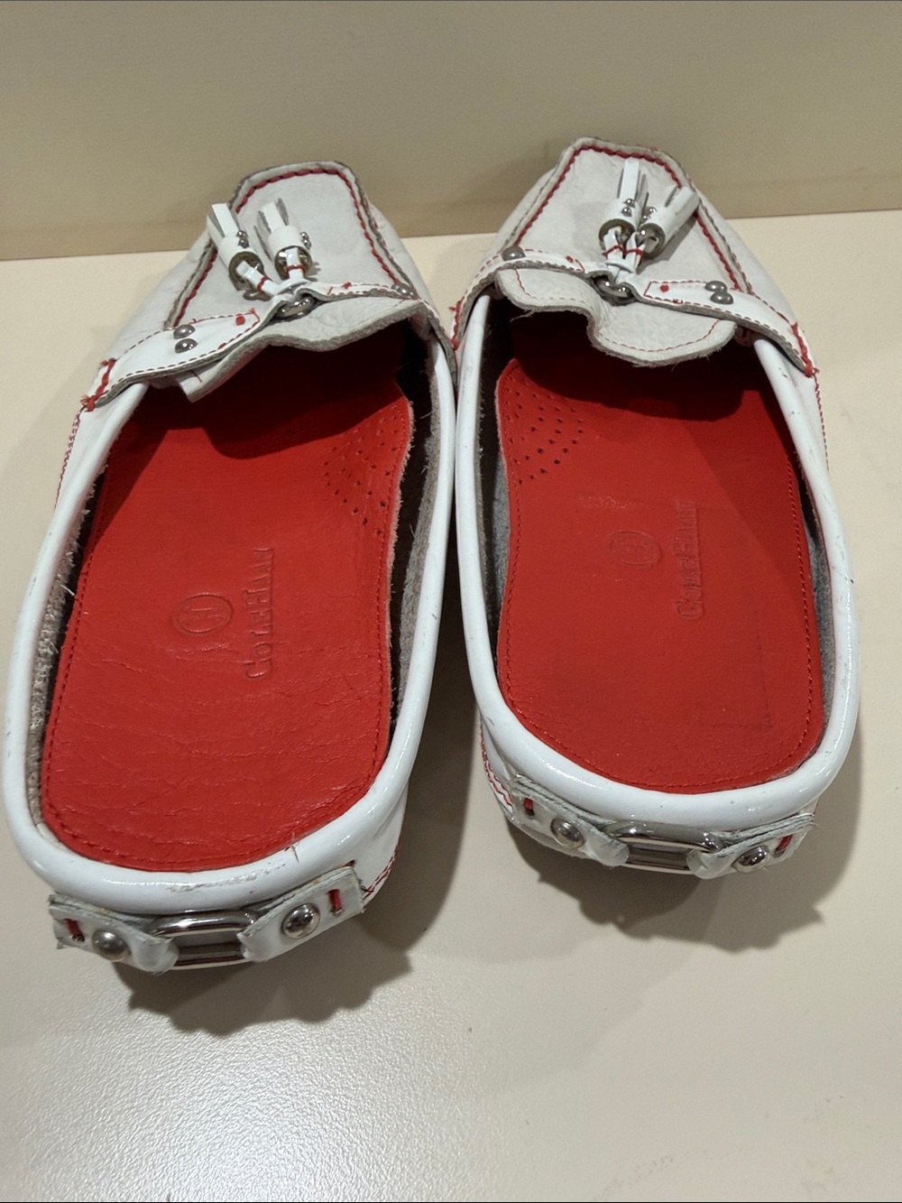 Cole Haan White and Red Leather Tassel Mules - Picture 4 of 9